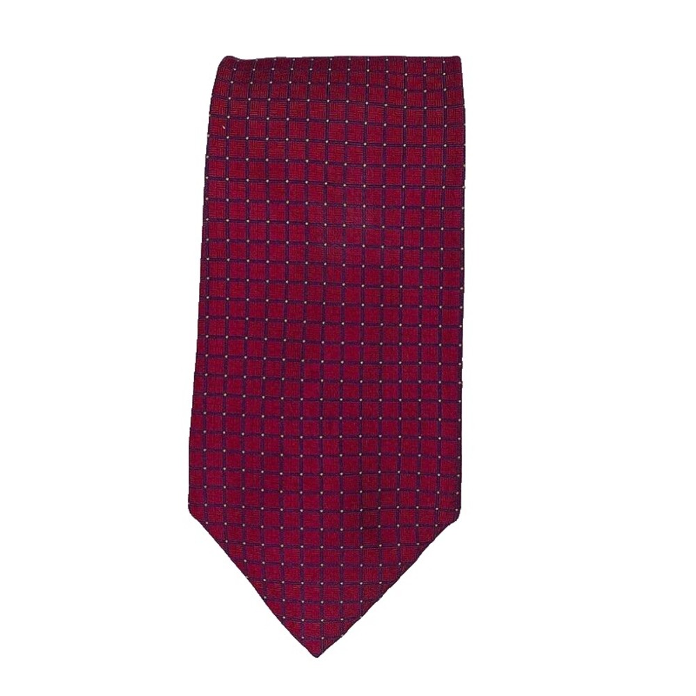 Brooks Brothers Makers Neck Tie Silk Red Squares Woven England Made‎ USA Mens